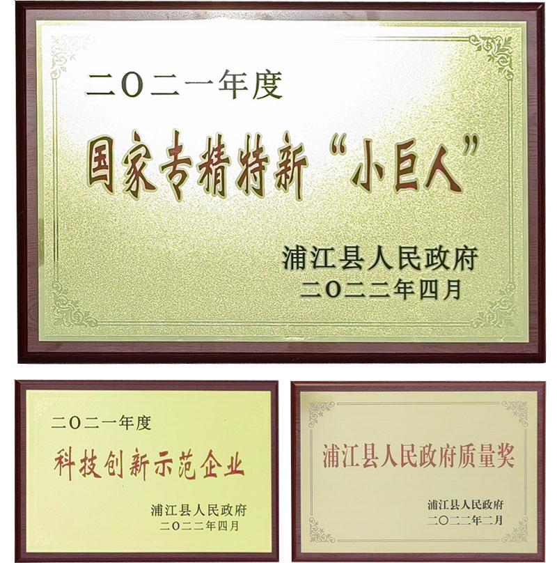 科技創(chuàng)新示范企業(yè)、浦江縣人民政府質(zhì)量獎(jiǎng)和國家專精特新“小巨人”